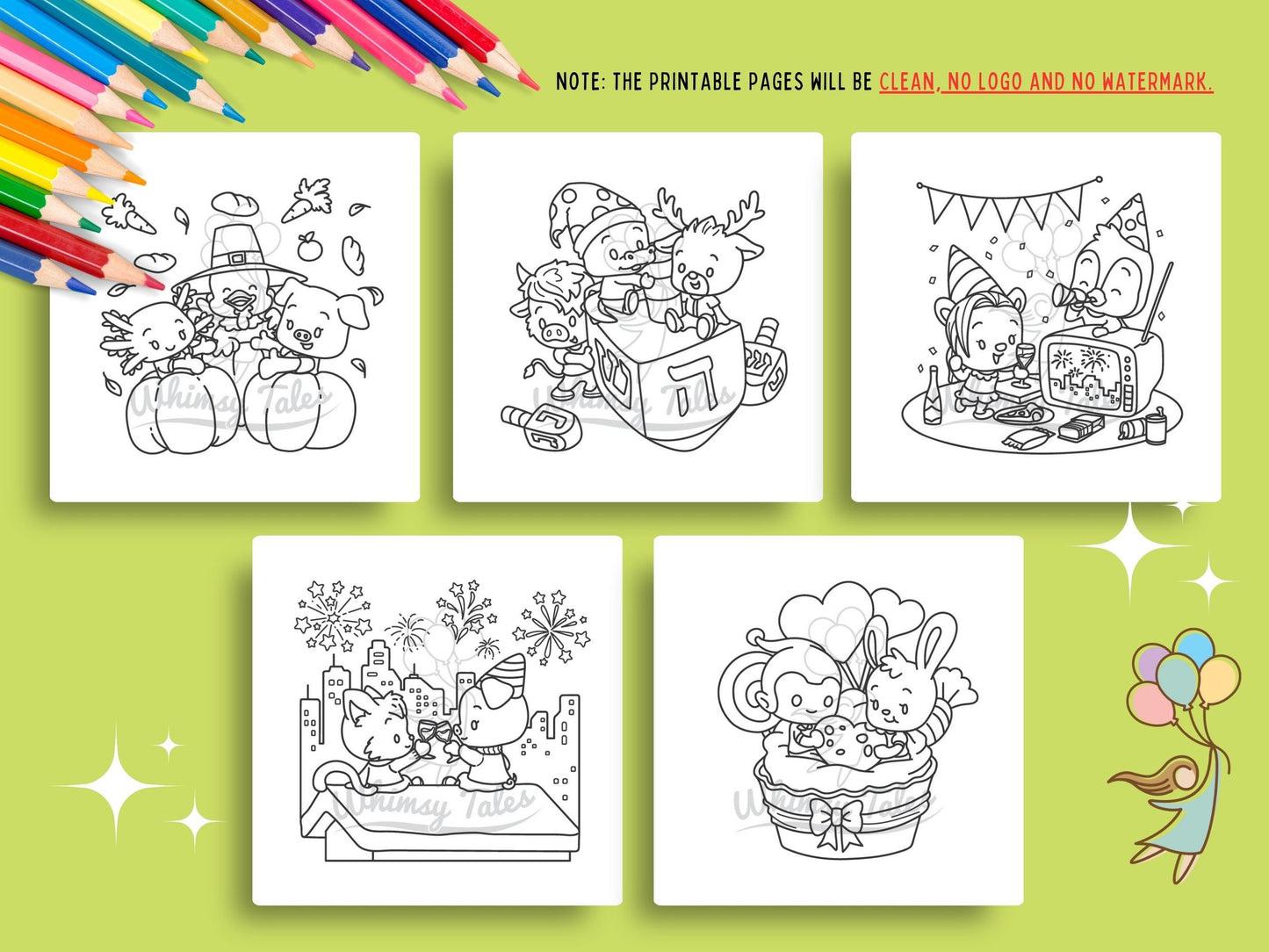 Whimsical Fable Critters Coloring Book - Festive Holidays