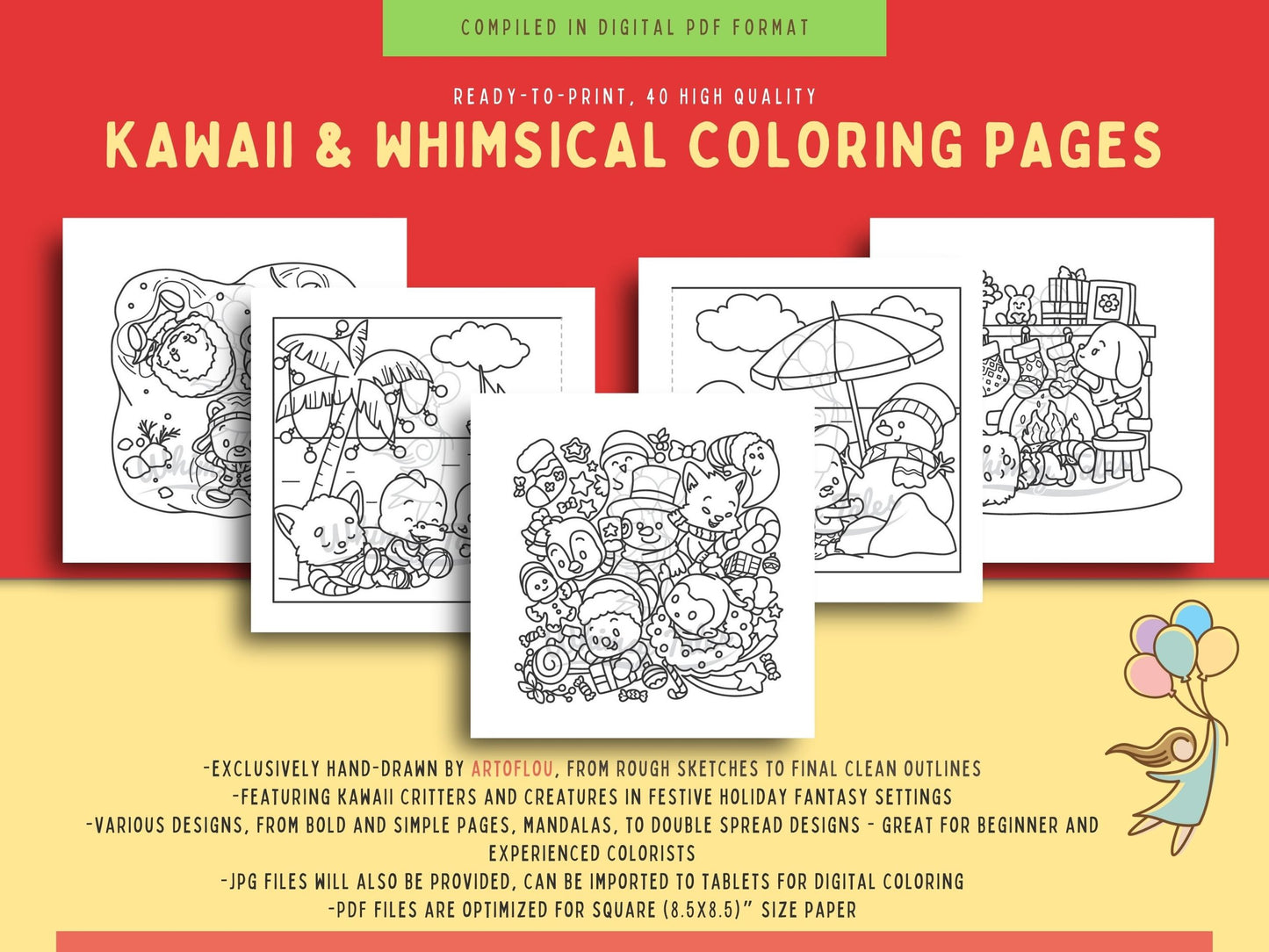 Whimsical Fable Critters Coloring Book - Festive Holidays