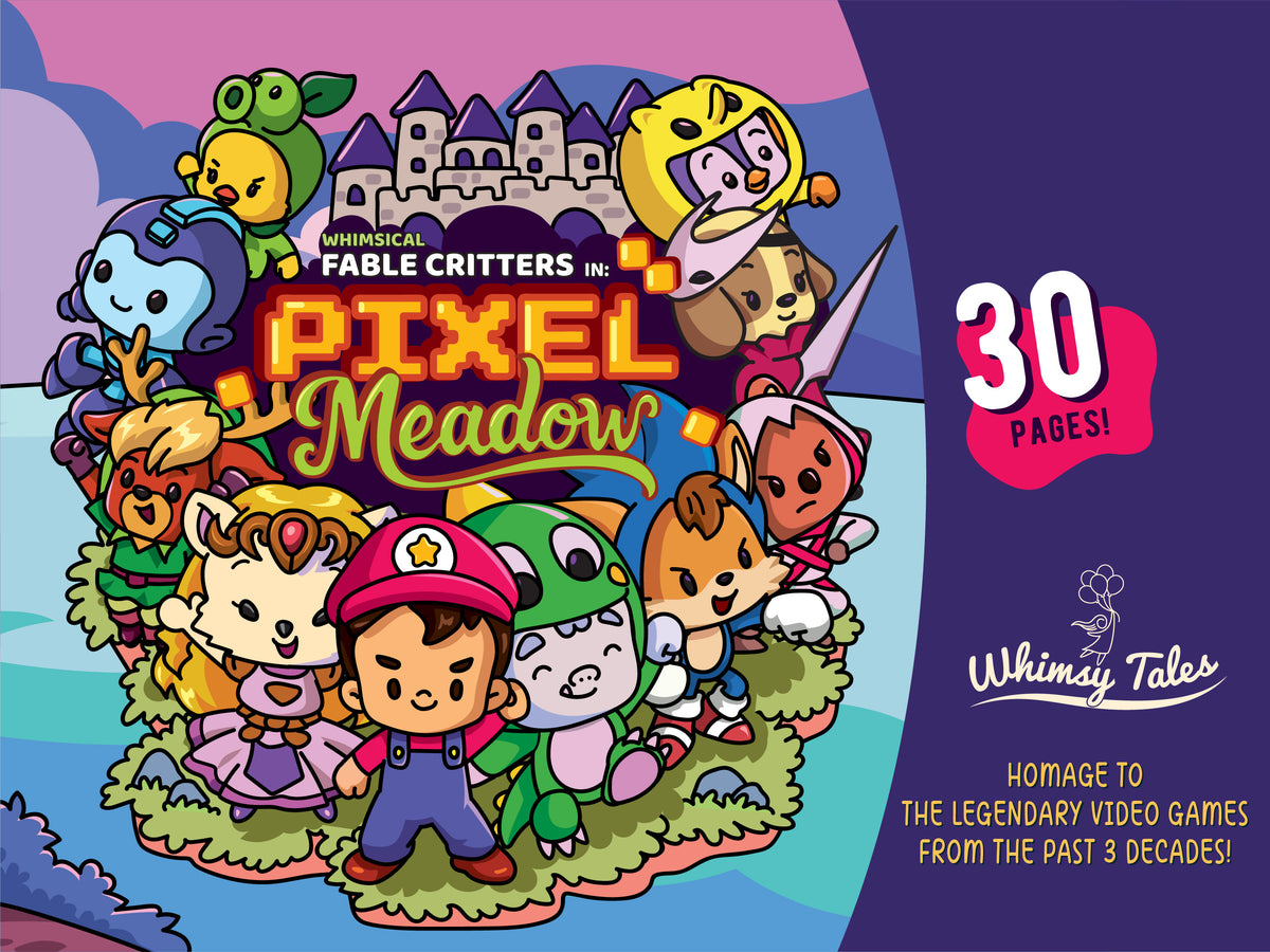 Whimsical Fable Critters in Pixel Meadow – Whimsy Tales Art