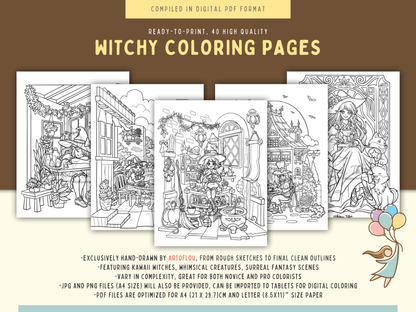 Whimsical Anime Witchy Adult Coloring Book: A Kawaii And Cozy Coloring Pages Digital Download For All Ages