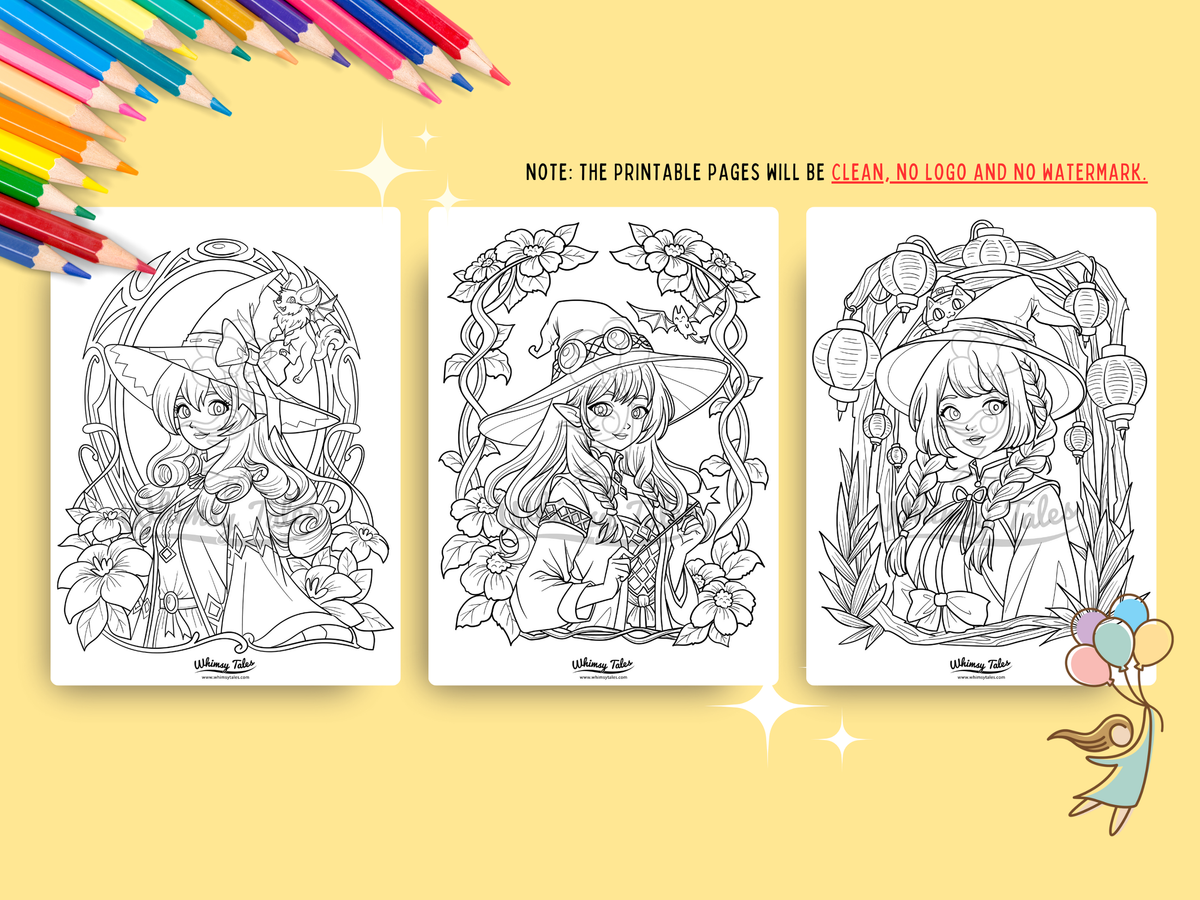 Whimsical Anime Witchy Adult Coloring Book: A Kawaii And Cozy Coloring ...