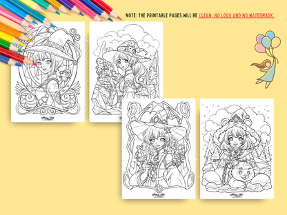 Whimsical Anime Witchy Adult Coloring Book: A Kawaii And Cozy Coloring Pages Digital Download For All Ages