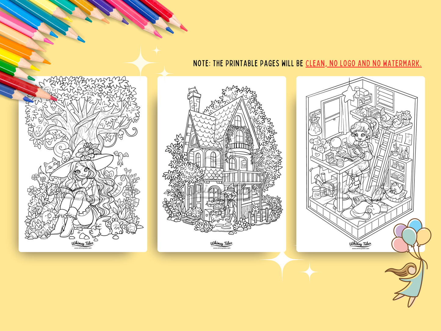 Whimsical Anime Witchy Adult Coloring Book: A Kawaii And Cozy Coloring Pages Digital Download For All Ages