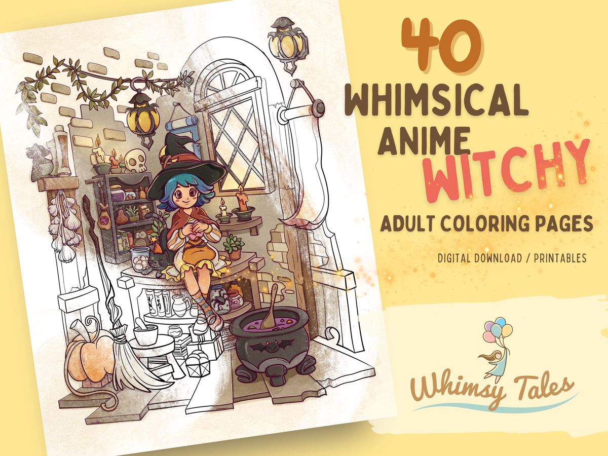 Whimsical Anime Witchy Adult Coloring Book: A Kawaii And Cozy Coloring ...