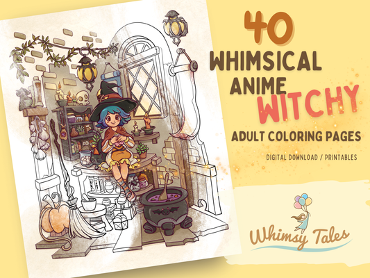 Whimsical Anime Witchy Adult Coloring Book: A Kawaii And Cozy Coloring Pages Digital Download For All Ages