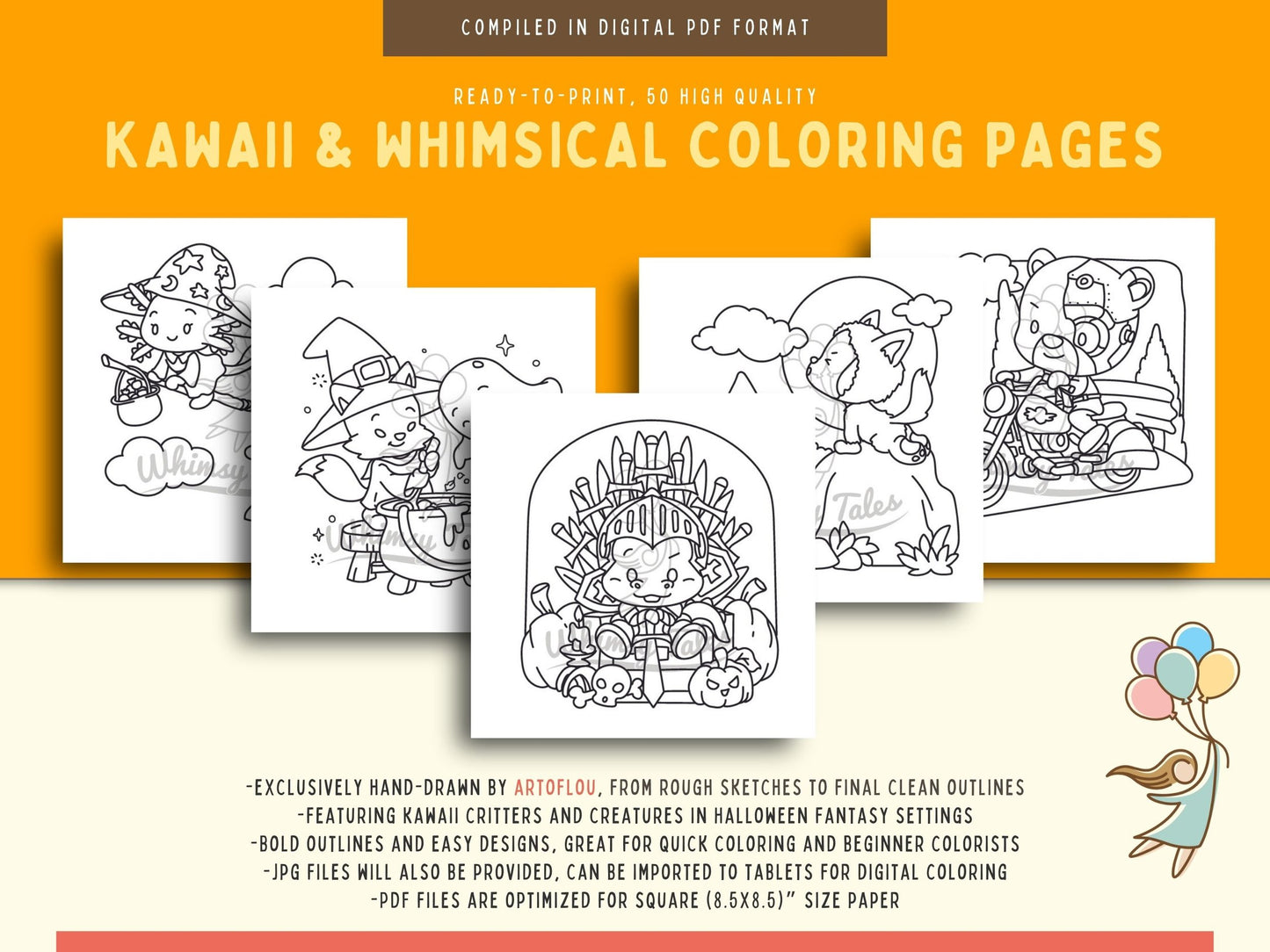 Whimsical Fable Critters Coloring Book - Halloween Party