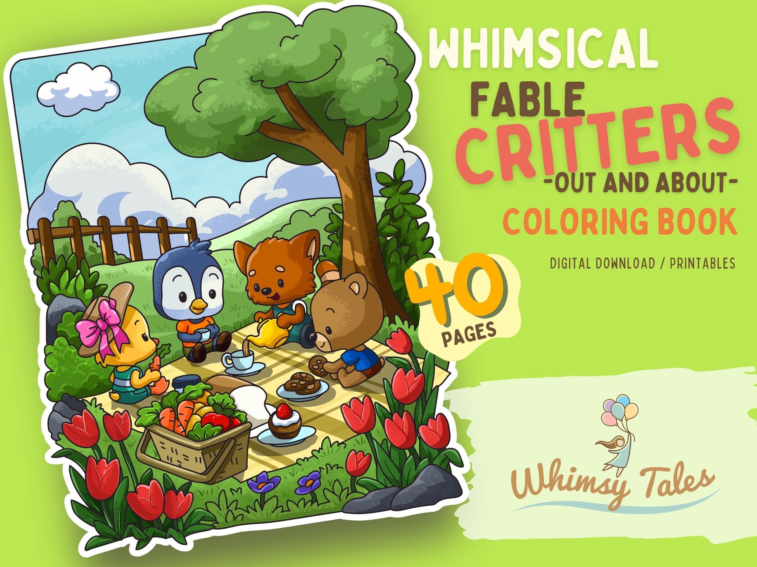 Whimsical Fable Critters Coloring Book - Out And About โ Whimsy Tales Art