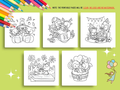 Whimsical Fable Critters Coloring Book - Festive Holidays