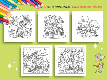 Whimsical Fable Critters Coloring Book - Festive Holidays