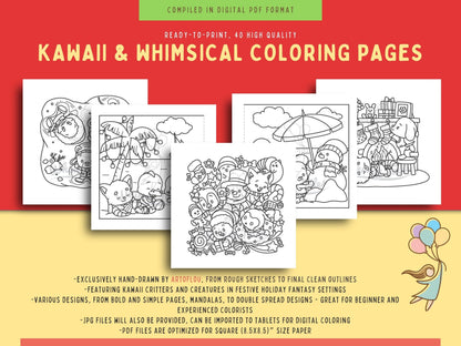 Whimsical Fable Critters Coloring Book - Festive Holidays
