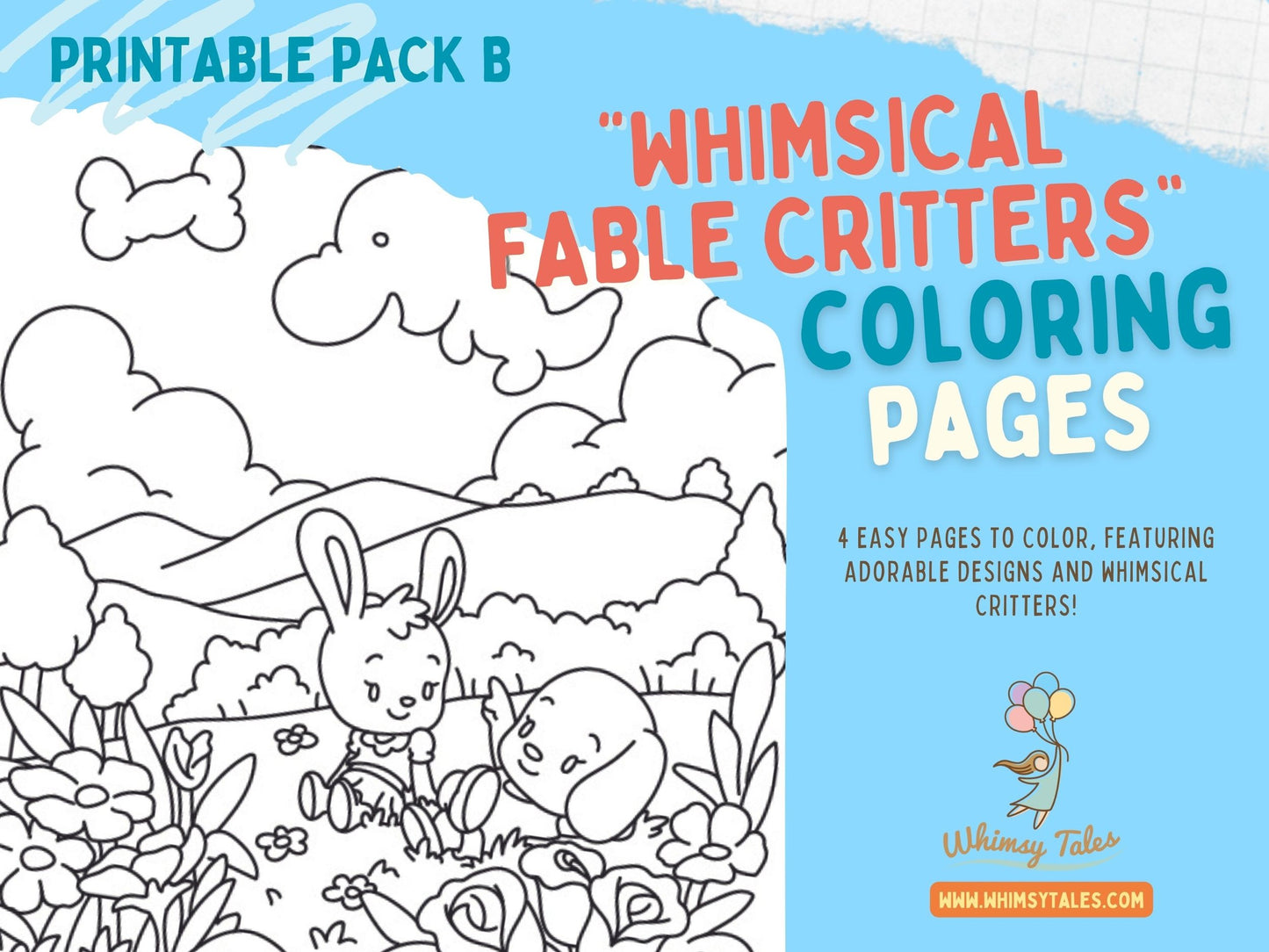 Whimsical Fable Critters Coloring Page (PACK B)