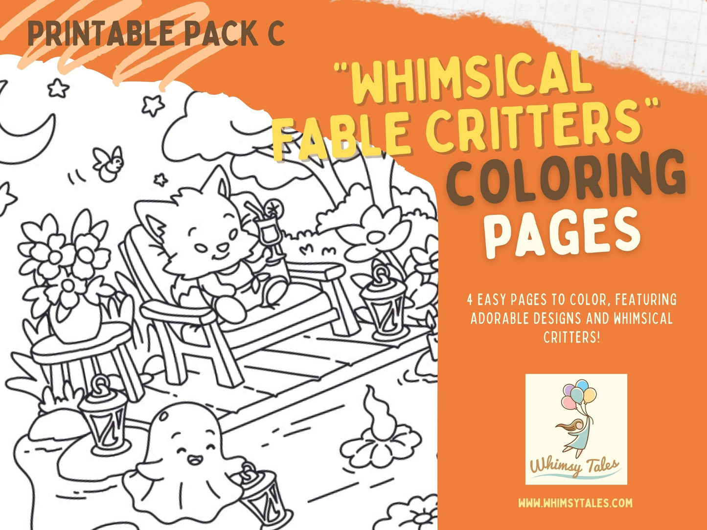 Whimsical Fable Critters Coloring Page (PACK C)