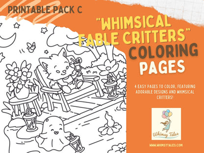 Whimsical Fable Critters Coloring Page (PACK C)