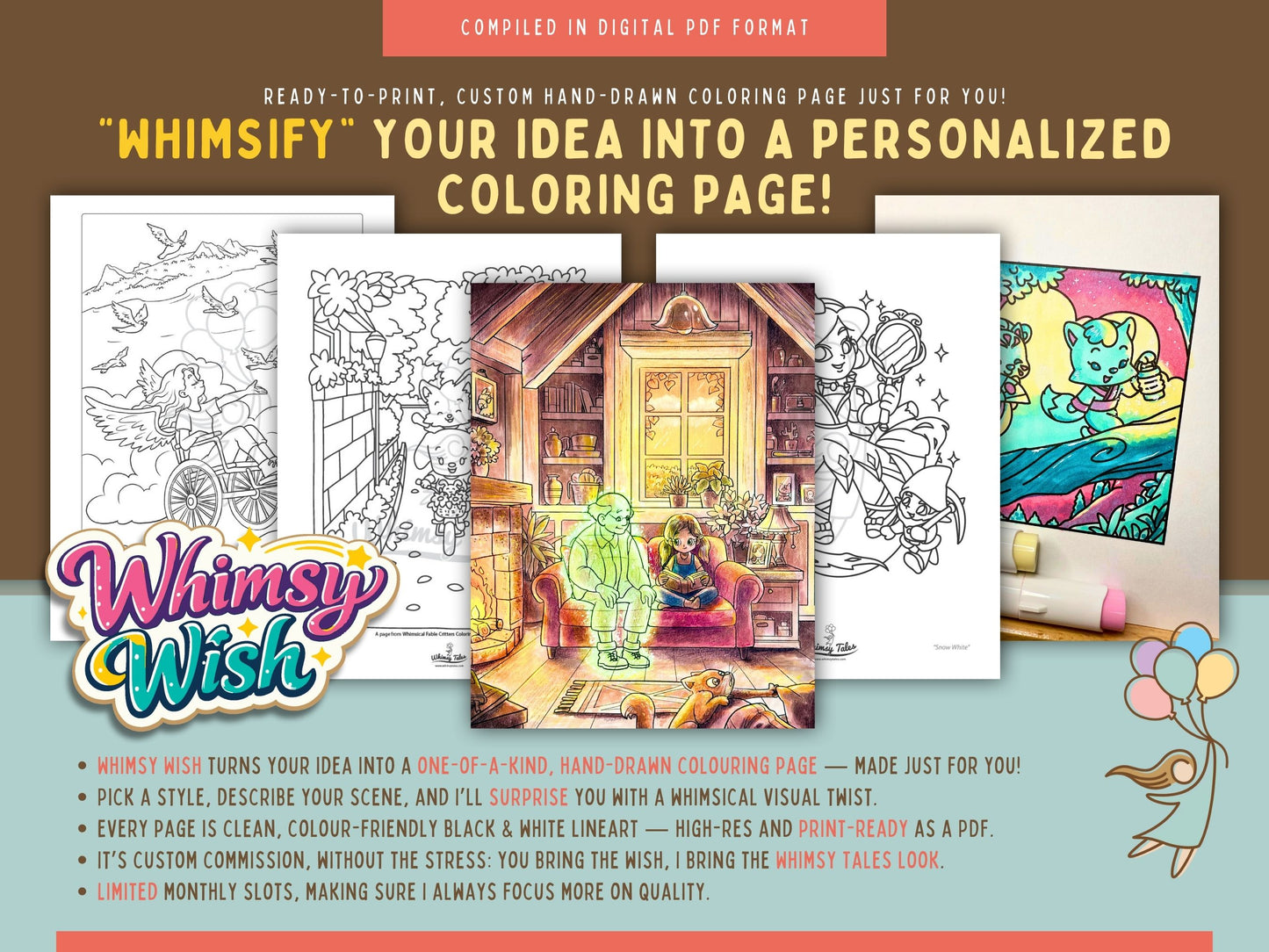 Whimsy Wish | Hand-Drawn, Custom and Personalized Coloring Page by Whimsy Tales