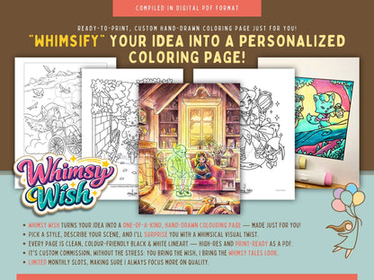 Whimsy Wish | Hand-Drawn, Custom and Personalized Coloring Page by Whimsy Tales